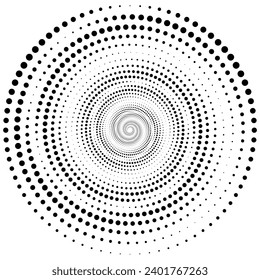 Spiral with black speed lines as dynamic abstract vector background or logo or icon. Artistic illustration with perspective on white background.