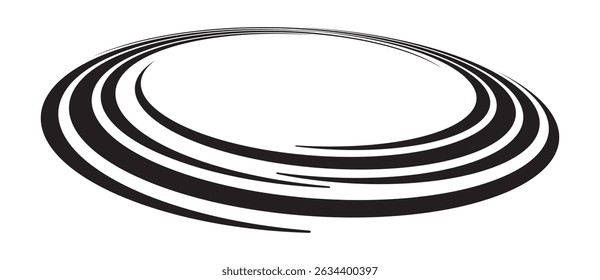Spiral with black speed lines as dynamic abstract vector background or logo or icon. Artistic illustration with perspective on white background.