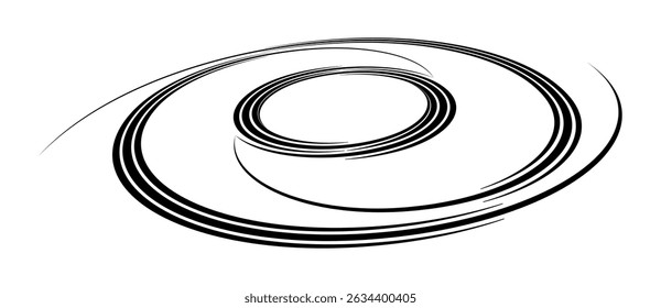 Spiral with black speed lines as dynamic abstract vector background or logo or icon. Artistic illustration with perspective on white background.