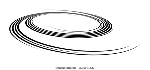 Spiral with black speed lines as dynamic abstract vector background or logo or icon. Artistic illustration with perspective on white background.