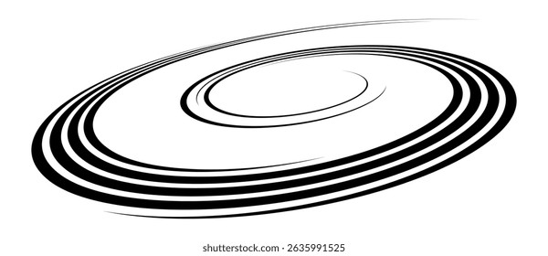 Spiral with black speed lines as dynamic abstract vector background or logo or icon. Artistic illustration with perspective on white background.