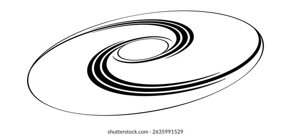Spiral with black speed lines as dynamic abstract vector background or logo or icon. Artistic illustration with perspective on white background.