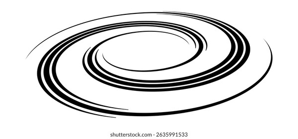 Spiral with black speed lines as dynamic abstract vector background or logo or icon. Artistic illustration with perspective on white background.