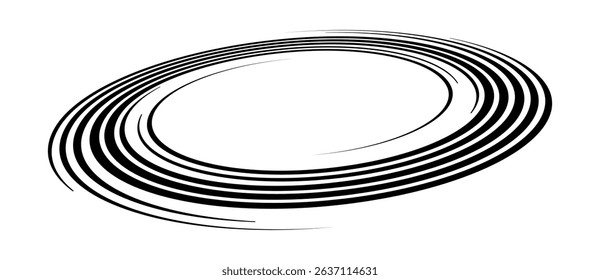 Spiral with black speed lines as dynamic abstract vector background or logo or icon. Artistic illustration with perspective on white background.