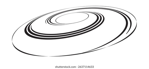 Spiral with black speed lines as dynamic abstract vector background or logo or icon. Artistic illustration with perspective on white background.