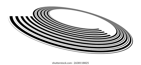 Spiral with black speed lines as dynamic abstract vector background or logo or icon. Artistic illustration with perspective on white background.