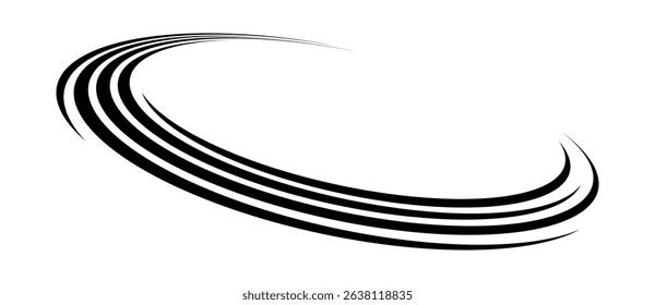 Spiral with black speed lines as dynamic abstract vector background or logo or icon. Artistic illustration with perspective on white background.