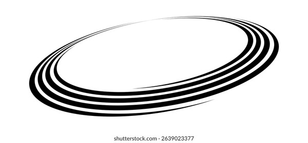 Spiral with black speed lines as dynamic abstract vector background or logo or icon. Artistic illustration with perspective on white background.