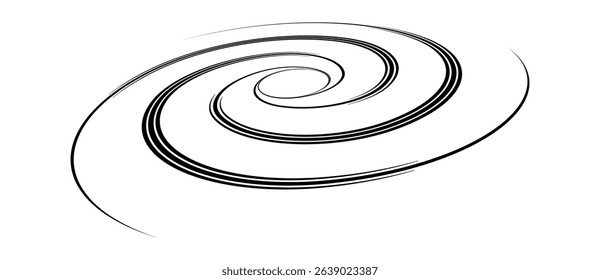 Spiral with black speed lines as dynamic abstract vector background or logo or icon. Artistic illustration with perspective on white background.
