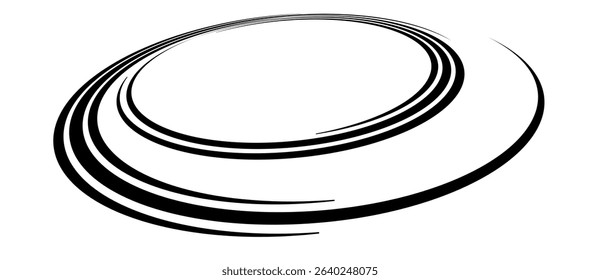 Spiral with black speed lines as dynamic abstract vector background or logo or icon. Artistic illustration with perspective on white background.
