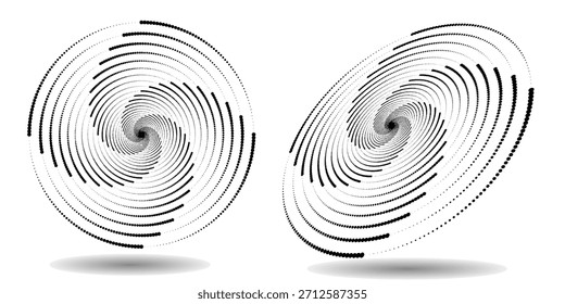 Spiral with black speed lines as dynamic abstract vector background or logo or icon. Artistic illustration with perspective on white background.
