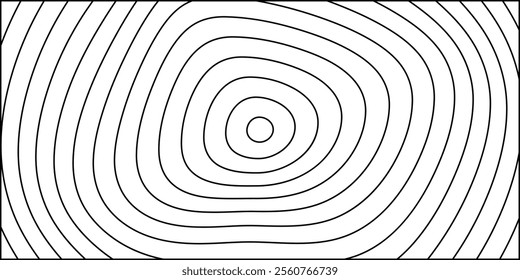 Spiral black wavy thin lines. Concentric circles pattern. Drawing by hand continuously. Black and white color ring Graphically stripes. EPS vector illustration