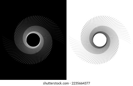 Spiral with black or white colors lines as dynamic abstract vector background or logo or icon. Yin and Yang symbol.