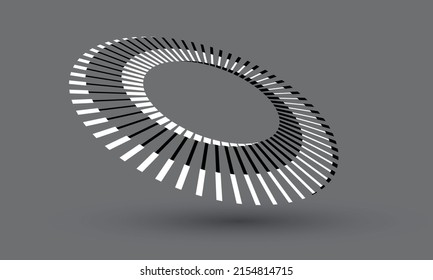 Spiral with black and white lines as dynamic abstract vector background or logo or icon. Yin and Yang symbol. Hypnotic illustration with perspective on grey background.