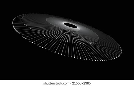 Spiral with black and white lines as dynamic abstract vector background or logo or icon. Yin and Yang symbol. Hypnotic illustration with perspective on black background.