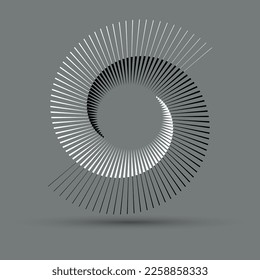 Espiral con líneas en blanco y negro como fondo vectorial dinámico abstracto o logotipo o icono. Símbolo de Yin y Yang.