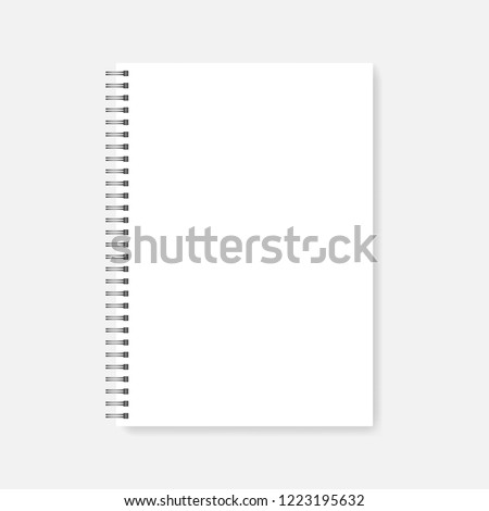 Spiral blank notebook realistic mockup. Wire bound empty white A4 notepad vector template.