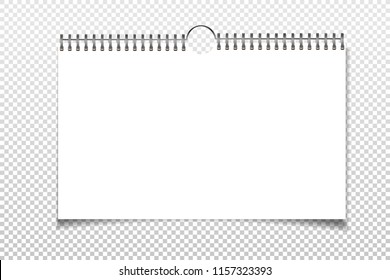 Spiral blank wall calendar mock up. White sheets of paper isolated on background. Vector illustration