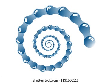 spiral of blue glassy drops on white