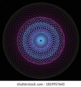Spiral blue-violet mesh on a black background.