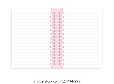 Spiral Bound Lined Notebook With Cute Feminine Design, Template. Open Wirebound Women Diary, Vector Mock-up