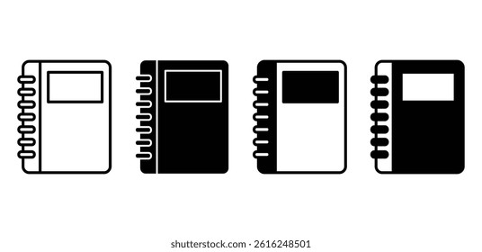 Spiral Bound Notebook Icons Set Black and White Color Vector Design