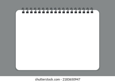 spiral bound notebook mockup, horizontal blank sketchbook, template or mock up for your sketch, vector illustration, grey background