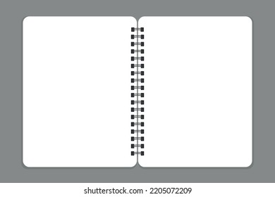 spiral bound notebook mockup, open blank sketchbook, template or mock up for your sketch, vector illustration, grey background