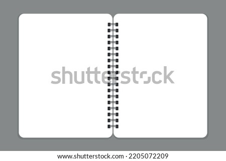 spiral bound notebook mockup, open blank sketchbook, template or mock up for your sketch, vector illustration, grey background