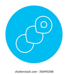 Spiral bread line icon for web, mobile and infographics. Vector white icon on the light blue circle isolated on white background.