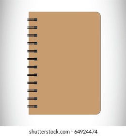 Spiral brown notebook on gradient white background