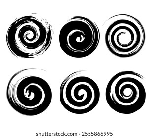 Spiral Brush Stroke Elements . Swirls . Set of Round Shapes. Grunge spiral set . Spiral shape symbols . Vector logo design template .