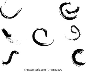 Spiral Brush Stroke Elements . Swirls . Set of Round Shapes . Grunge surfing waves