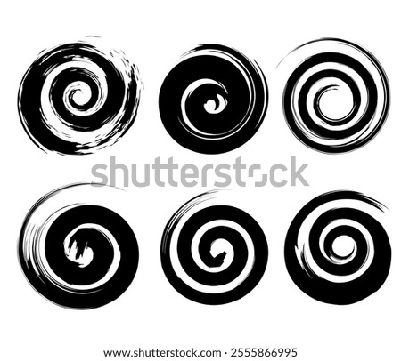 Spiral Brush Stroke Elements . Swirls . Set of Round Shapes. Grunge spiral set . Spiral shape symbols . Vector logo design template .