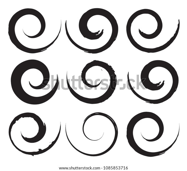 Spiral Brush Stroke Elements Swirls Set Stock Vector (Royalty Free