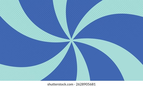 Spiral burst in aqua and blue with halftone effect, giving a fresh comic-style twist with retro tones.