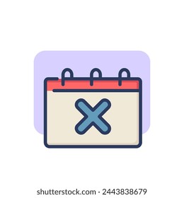 Spiral calendar with cross mark thin line icon. Vacation, quarantine, error outline sign. Time management or planning concept. Vector illustration symbol element for web design and apps