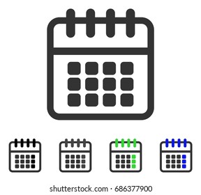Spiral Calendar flat vector icon. Colored spiral calendar gray, black, blue, green icon versions. Flat icon style for graphic design.