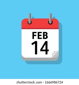 Spiral calendar page with date - 14th of February.