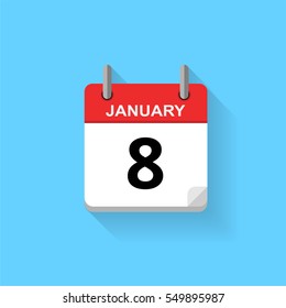 Spiral calendar page with date - 8th of January.