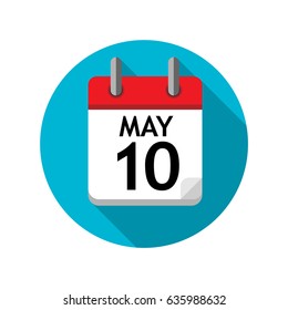 Spiral calendar page with single day of May. Round icon with shadow.