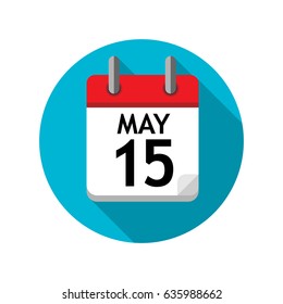 Spiral calendar page with single day of May. Round icon with shadow.