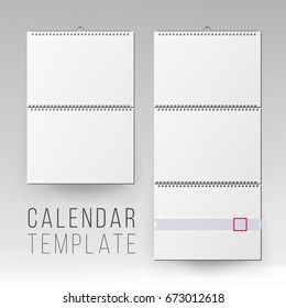 Spiral Calendar Vector. Blank Office Calendar Mock Up. Realistic Sheets Of Paper. Empty Mock Up. Vector illustration