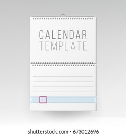 Spiral Calendar Vector. Blank Office Calendar Mock Up. Realistic Sheets Of Paper. Empty Mock Up Wall Calendar Illustration.