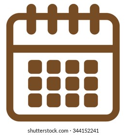 Spiral Calendar vector icon. Style is flat symbol, brown color, rounded angles, white background.