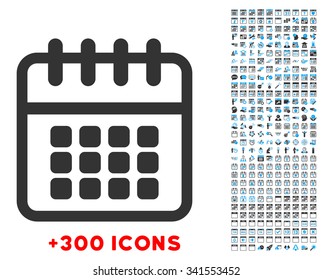 Spiral Calendar vector pictogram with additional 300 date and time management icons. Style is bicolor flat symbols, blue and gray colors, rounded angles, white background.