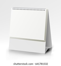 Spiral Calendar Vector Template. Vertical Table Calendar With Blank Pages And Black Spiral
