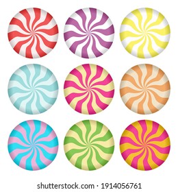 Spiral candies icon set. Lollipop design elements. Social media highlight stories covers. Set of candies illustrations for shops, stickers, labels, icons, covers.