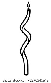 Spiral candle. Sketch. Burning flame. Decoration for a birthday cake. Vector illustration. Coloring book for children. Doodle style. Outline on isolated background. Idea for web design, invitations