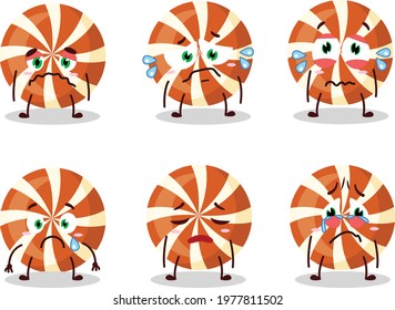 Spiral candy cartoon character with sad expression